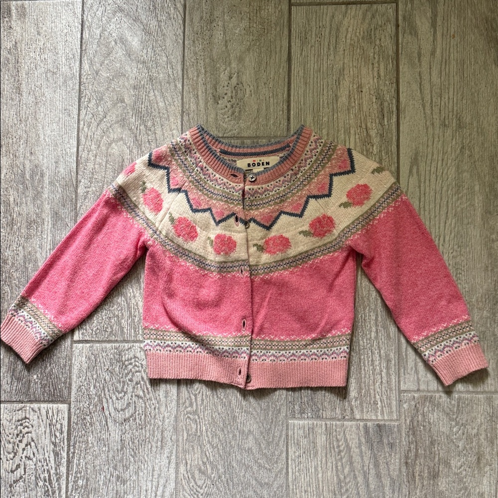 EUC-Boden Pink and Cream Floral Cardigan